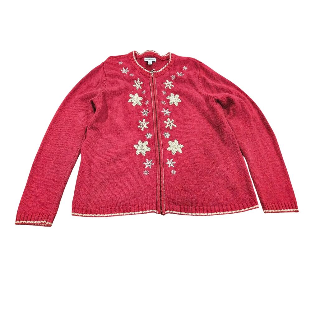 Croft & Barrow Red Snowflake Zip Cardigan Silk Blend Holiday Sweater L